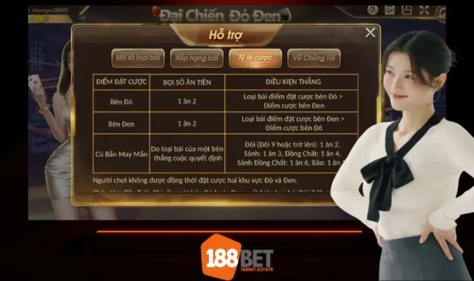 Tỷ lệ thắng của game Đại Chiến Đỏ Đen 188bet ra sao?